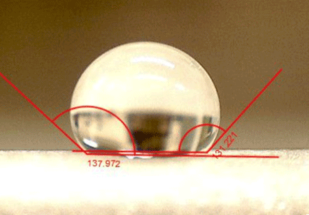 Water droplet on polyolefin nonwoven fabric surface demonstrating water repellency
