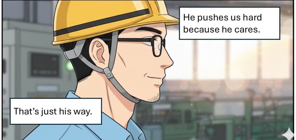 Thumbnail illustration for "4-panel Comic: Tough Love at Work" – a manga about a strict but genuinely caring boss