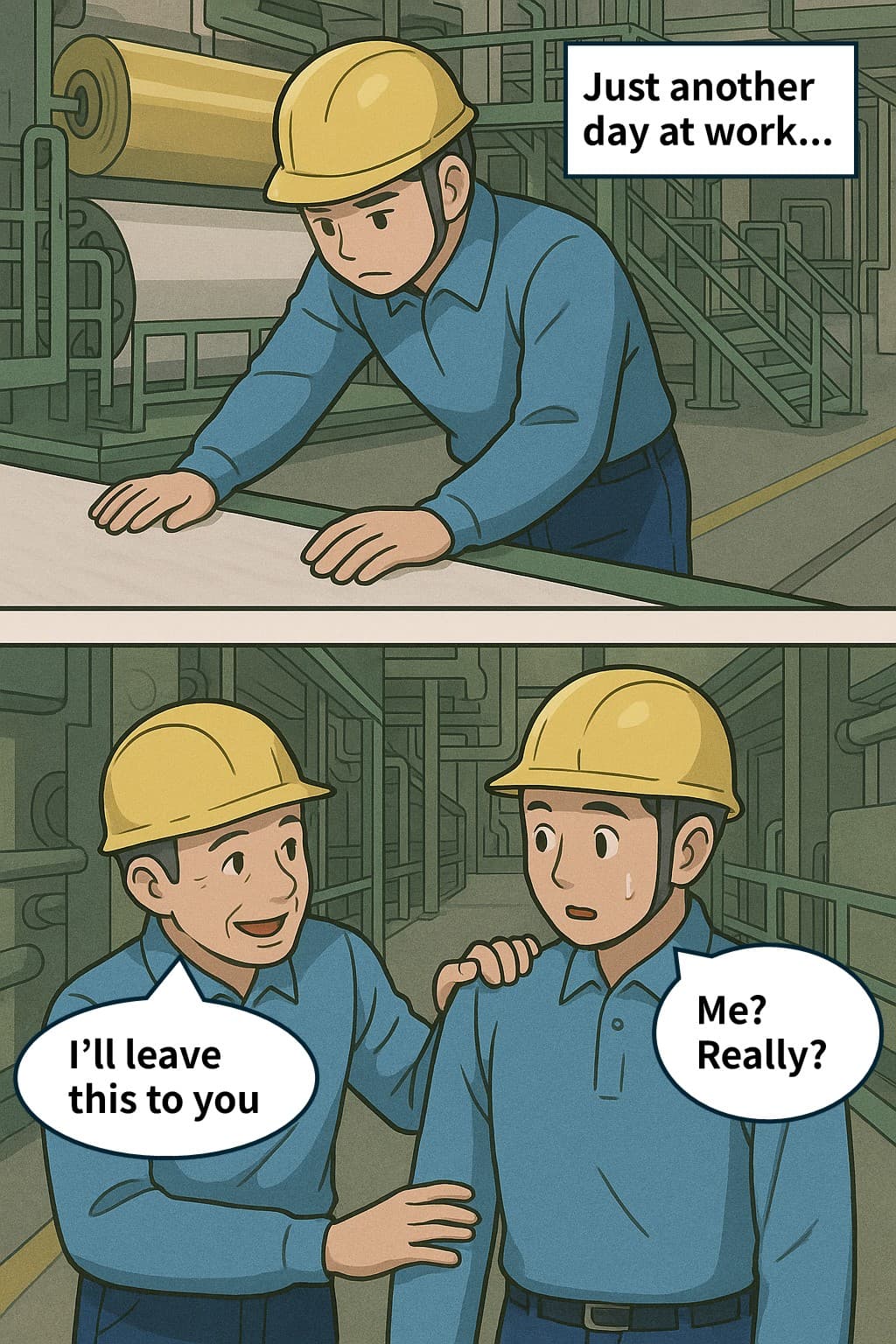 Comic strip "What Made It Worthwhile" – panels 1 and 2, depicting Mr. T steadily working through daily tasks without seeking recognition