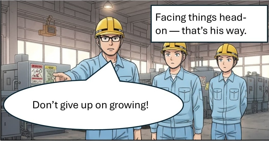 4-panel comic "The Reward of Genuine Commitment" – panel 1, depicting a character beginning a task with full sincerity