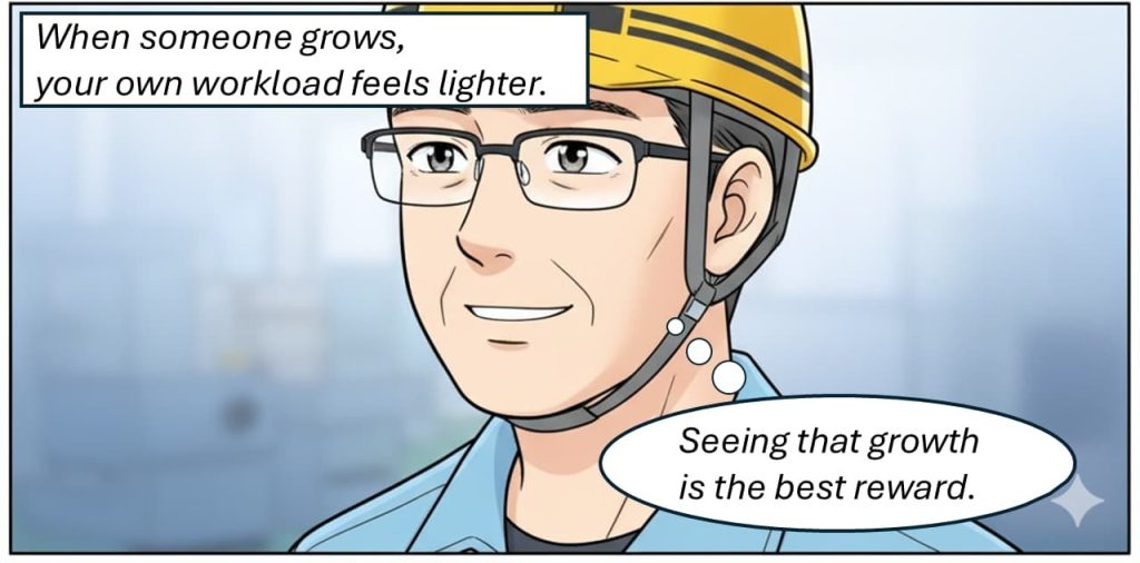 Thumbnail illustration for "4-panel Comic: Progress of New Employees" – a manga about a new employee's growth as an investment in the future