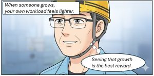 Thumbnail illustration for "4-panel Comic: Progress of New Employees" – a manga about a new employee's growth as an investment in the future