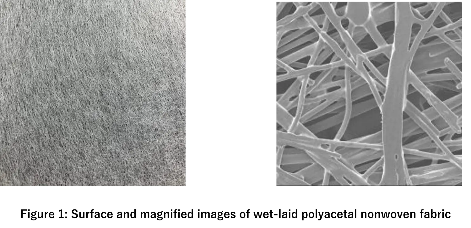 Polyacetal fiber (POM) 100% wet-laid nonwoven fabric – macro close-up