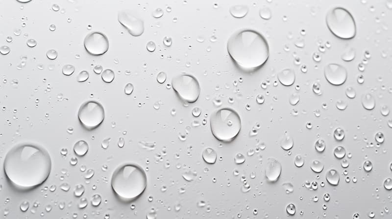 Water droplets beading on a white surface – waterproof property illustration
