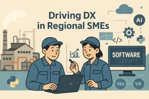 illustration of two employees at a manufacturing company