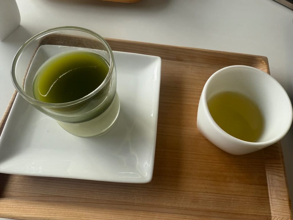 Green tea pudding dessert with local tea