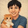 Pixcel Art of Aki. holdin a cat.