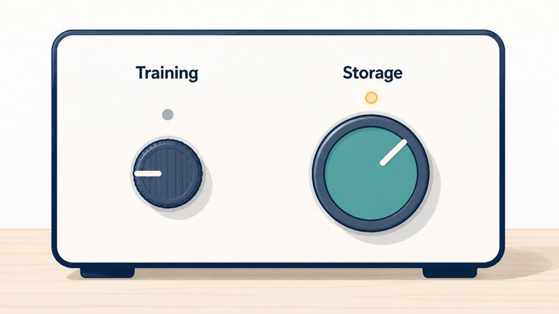 Two dials side by side, one labeled Training switched to off and the other labeled Storage still switched to on