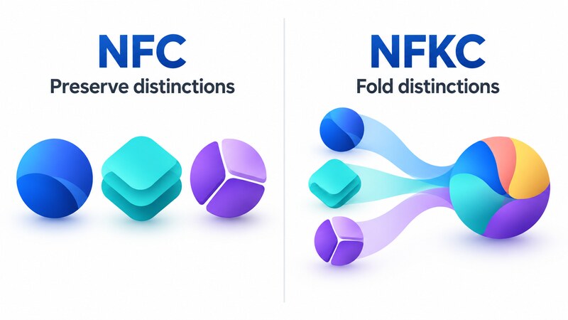 A comparison labeled NFC and Preserve distinctions versus NFKC and Fold distinctions
